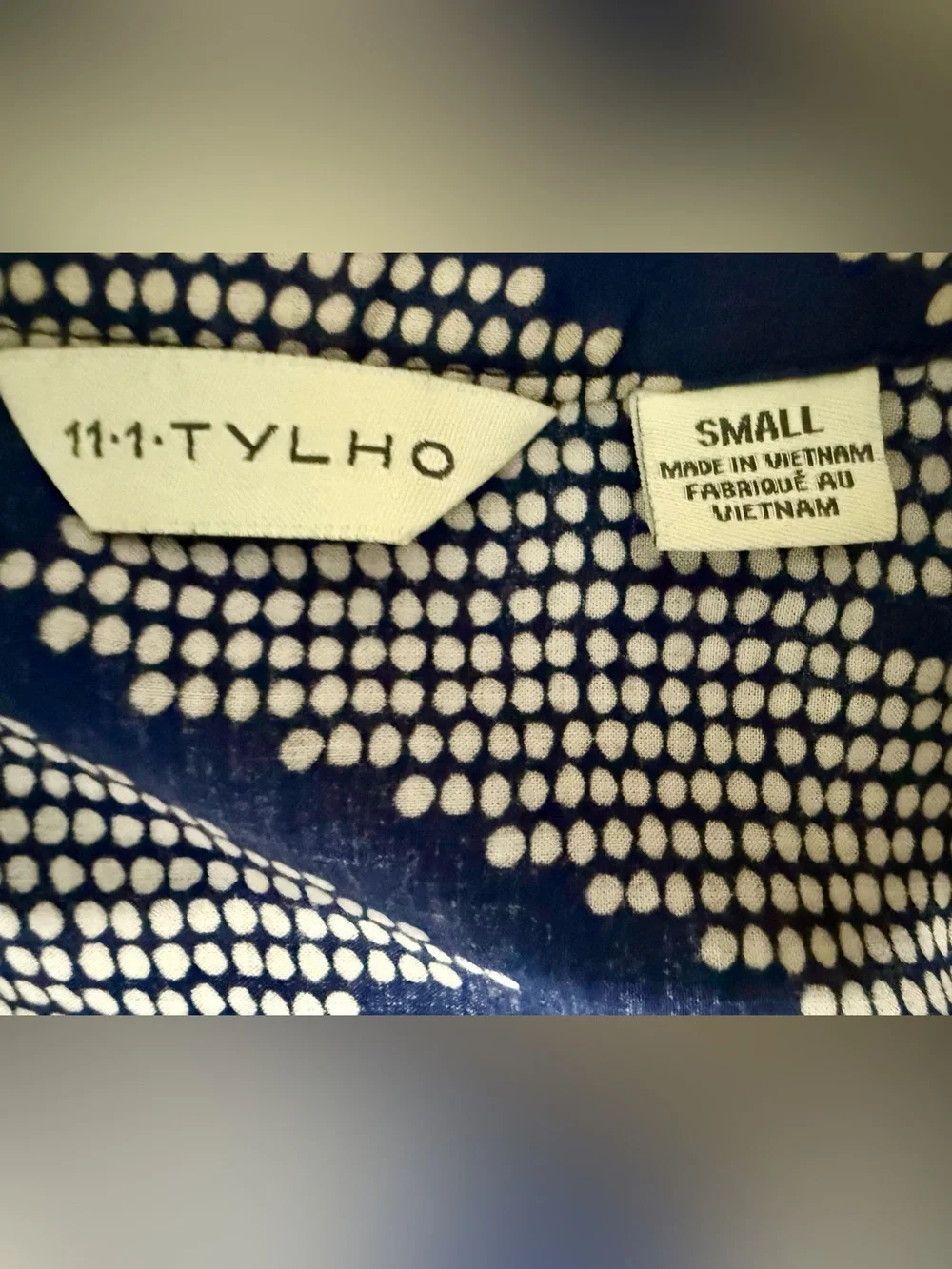 Anthropologie 11.1 TYLHO Blue Ivory Geometric Button Front Dress Small - Picture 3 of 4